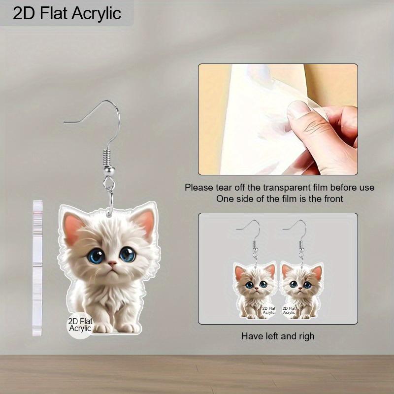2D Flat Cat Dangle Earrings for Women Cute Cartoon Animal Drop Dangling Earrings Acrylic White Cat Flower Earrings Hallowmas Jewelry