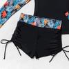 New women's zipper splicing printed long-sleeved boxers split competitive swimsuit