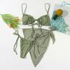 Neuer Damen einfarbiger Neckholder-Bikini 3-teiliges Set - High-Waist Mesh Split Badeanzug