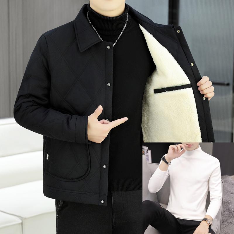 Men's Trendy Lapel Cotton Jacket: Thickened, Warm, Velvet-Padded Outerwear for Autumn and Winter.