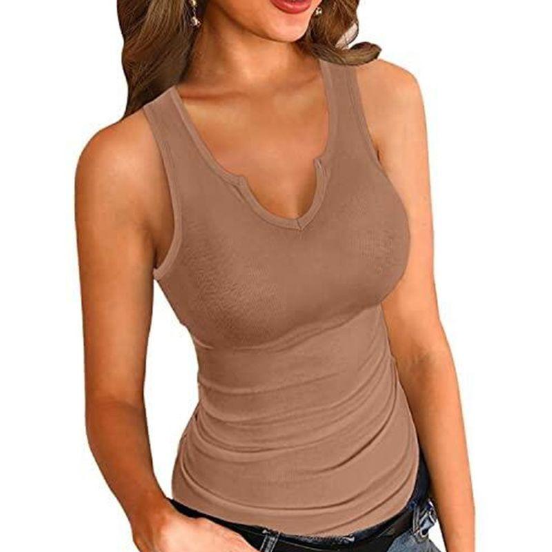 Solid Color U-neck Sleeveless Slim Fit Top Pure Color U Neck Sleeveless Tops Women