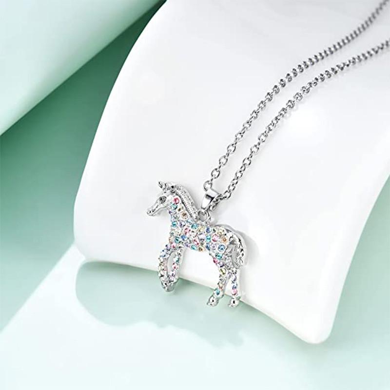 Fashionable Colorful Rainbow Horse Pendant Necklace With Sparkling Design For Women