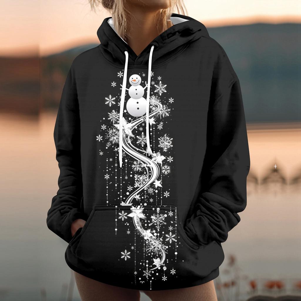 Women's Fashion Sweatshirt Printed Casual Hooded Sweatshirt With Pockets