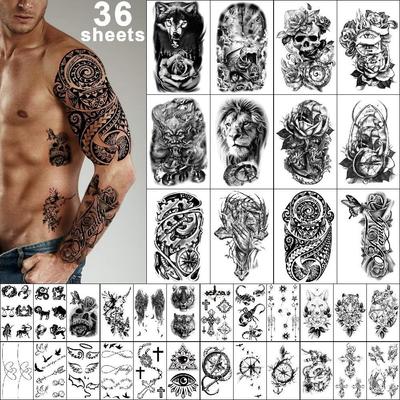 Yazhiji 36 Sheets Temporary Tattoo Stickers 12 Fake Body Arm Chest Shoulder for Men or Women 24 Tiny Black