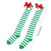 Striped Stockings For Women Over The Knee Long Socks Christmas Green Red Bowknot Long Socks Female Leg Stocking