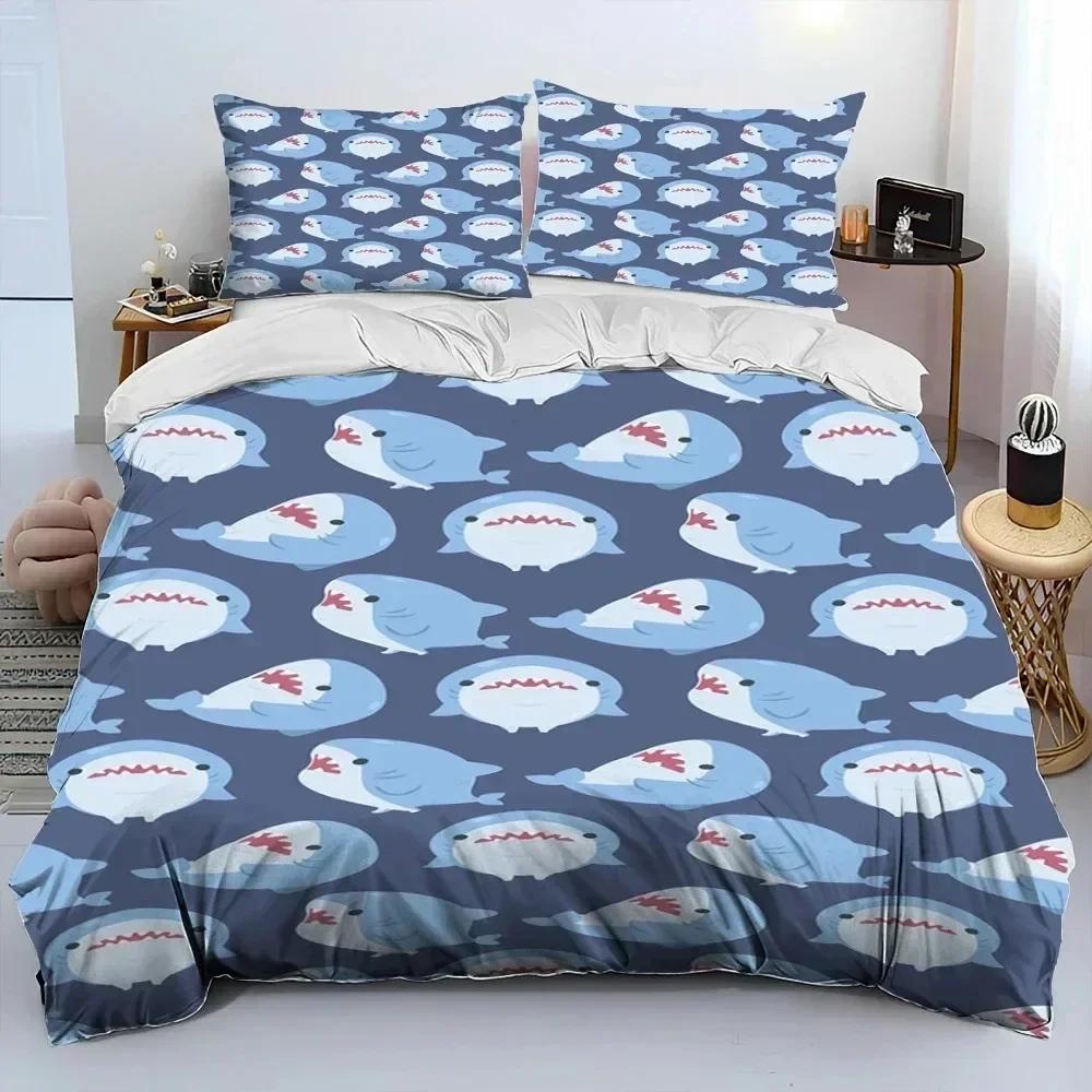 Cute Gawr Gura Hololive Anime Shark Bedding Set Printed Bed Set With Pillowcase Duvet Cover Soft Queen King Size Bedclothes Home