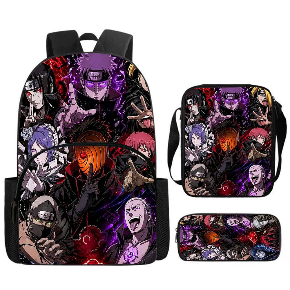 3Pcs Set NARUTO Anime School Backpack With Front Pocket & Crossbody Bag & Pencil Bag,Durable&Lightweight,for Boys&Girls Age 5-10
