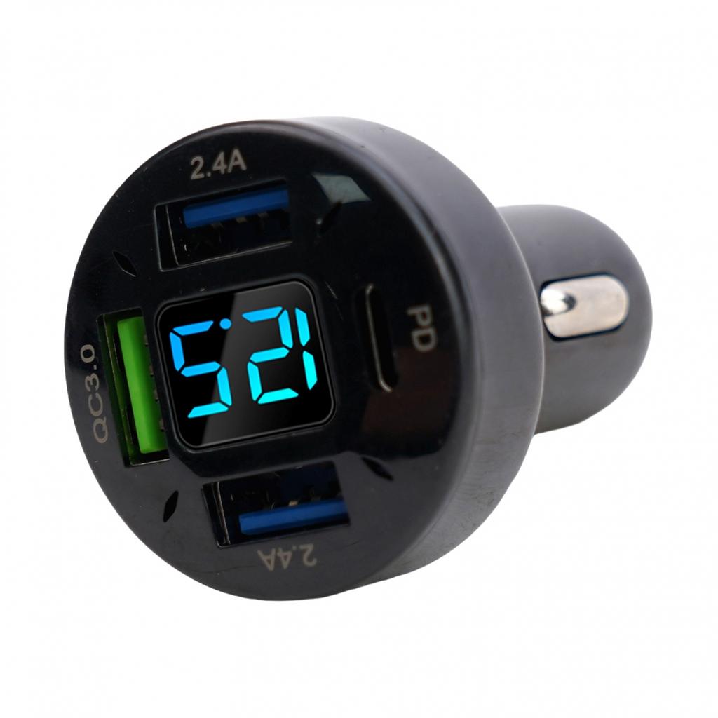 1X Car Charger Voltage Monitoring 12V/24V 4USB Black