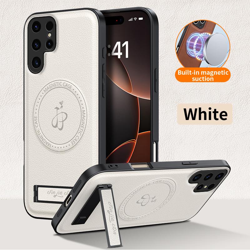 

Магнитная подставка-держатель Чехол из ПУ кожи для телефона Samsung Galaxy S25 S24 S23 S22 S21 FEF Ultra Plus Беспроводная зарядка Логотип Крышка Galaxy S24 FE