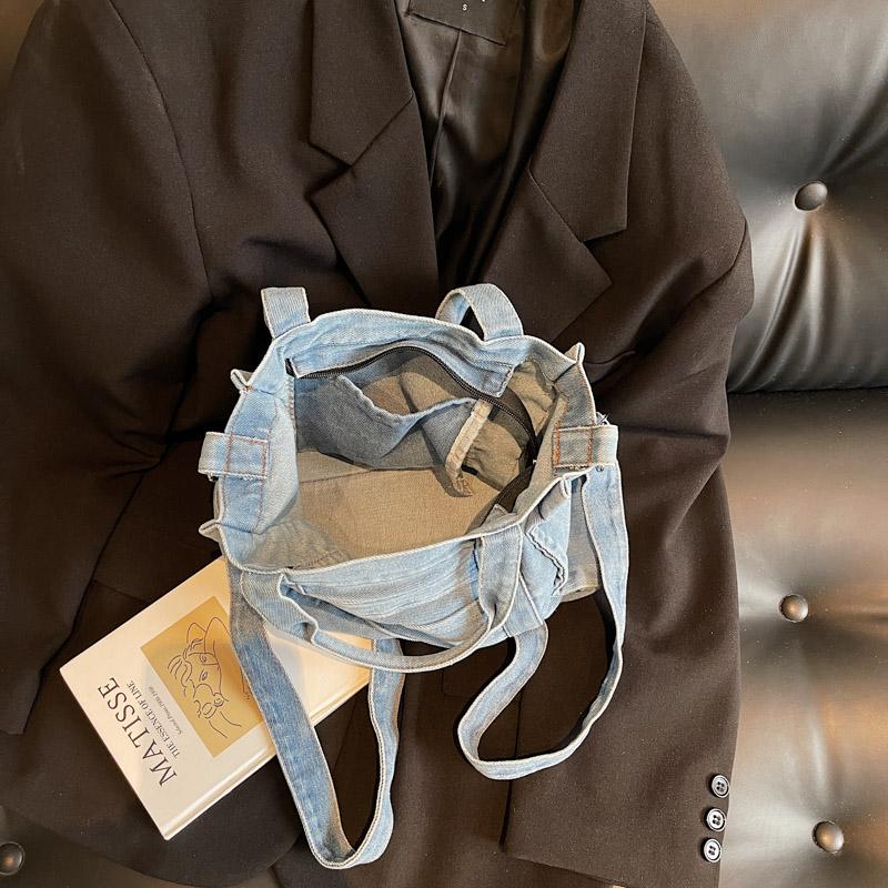Denim Handtasche Damen Einfarbig Umhängetasche Pendler Schultertasche