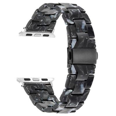Bracelet Pour Apple Watch - MY-MONTRE - Résine Noir Fleuri - Compatible 42/44/45/49mm - Maillons Amovibles - Femme