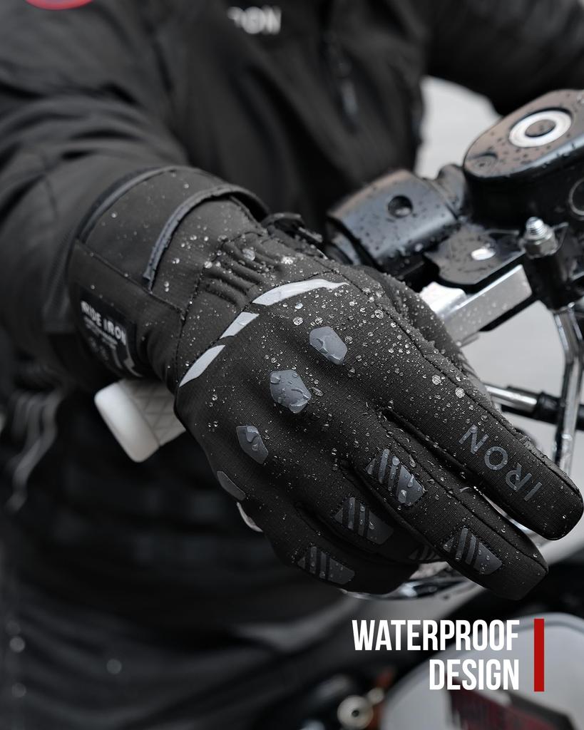 RIDEIRON Motorcycle Gloves, Winter, Waterproof, Smartphone Compatible, Cold Weather, Windproof, Protective, Fleece-Lined, Non-Slip, Unisex
