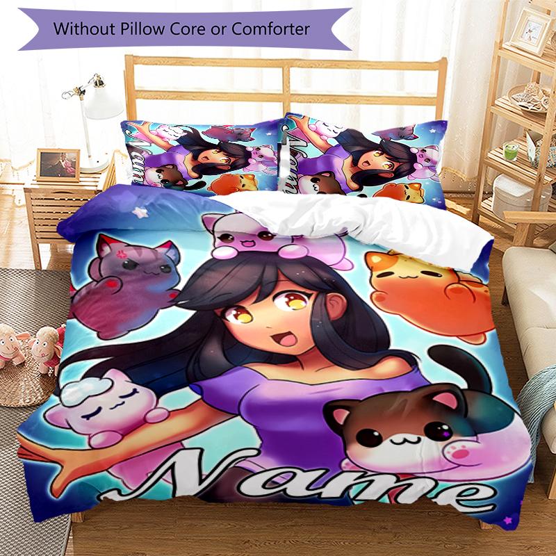 Set Biancheria da Letto Aphmau Personalizzato con Nome 3 Pezzi Copripiumino Chiusura Include 1 Copripiumino & 2 Federe per Tutte le Stagioni Decorazione Camera da Letto