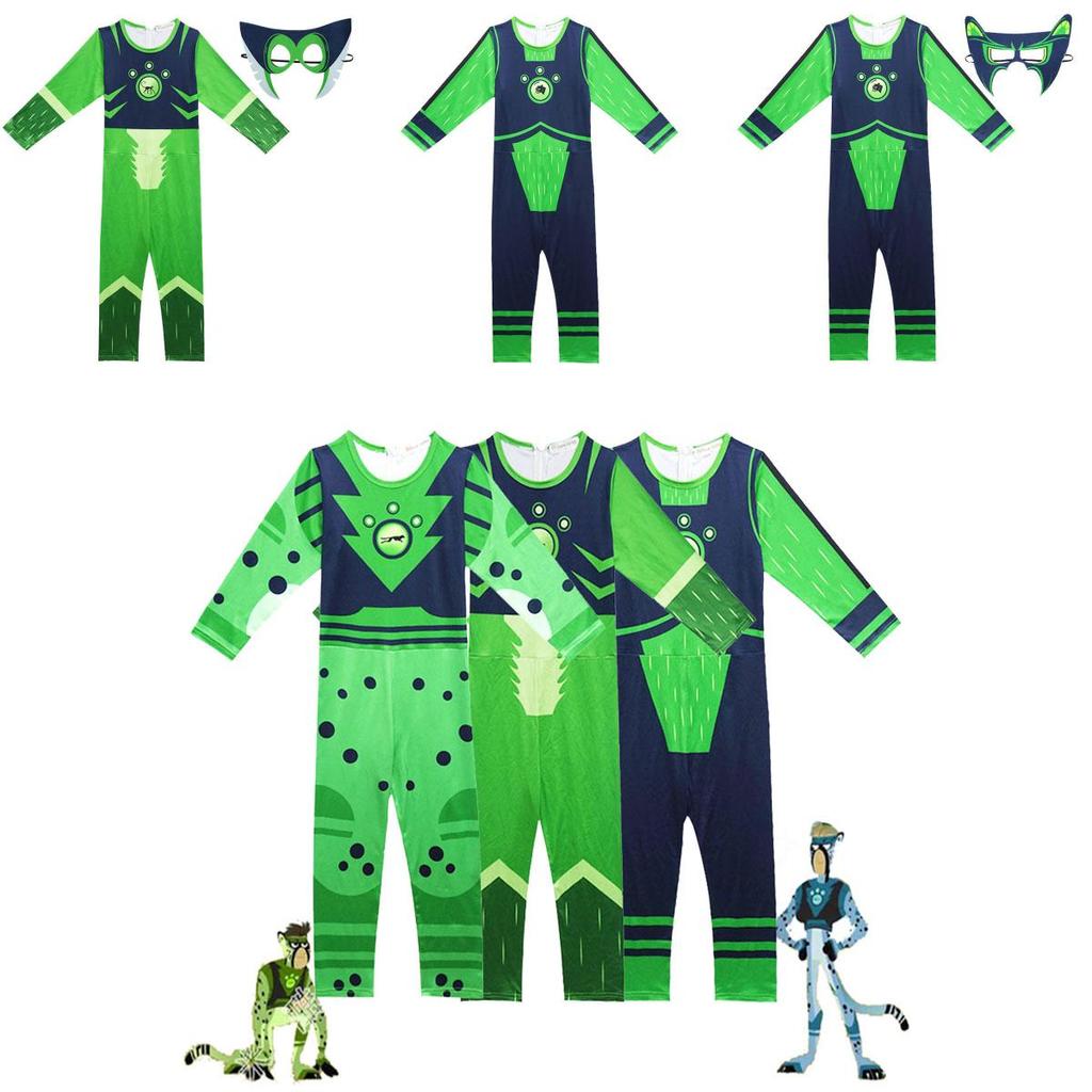 Costum Wild Kratts Puterea Creaturii Pentru Copii Cu Salopetă Verde Marin și Mască