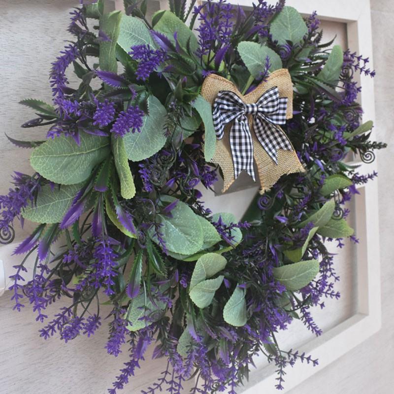 Artificial Lavender Wreath Handmade Green Leaf Wreath Heart Shaped Wreath For Wedding Birthday Party Decor Front Door Home Decor