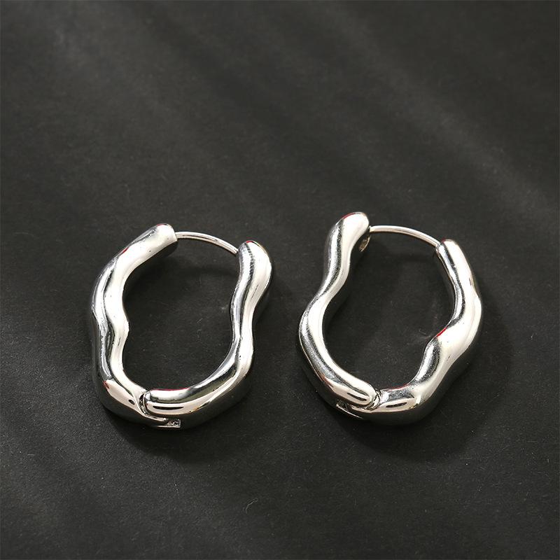 Geometry Irregular Smooth Metal Ear Buckle Earrings for Women Girls Vintage Fashion Gold Color Oval Earrings Punk Zircon Set