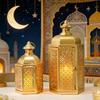 Set of 2 Ramadan Vintage Tower Temple Lanterns 15"&11''H Moroccan Decorative Candle Lantern for Garden Porch Shelf Parties Patio