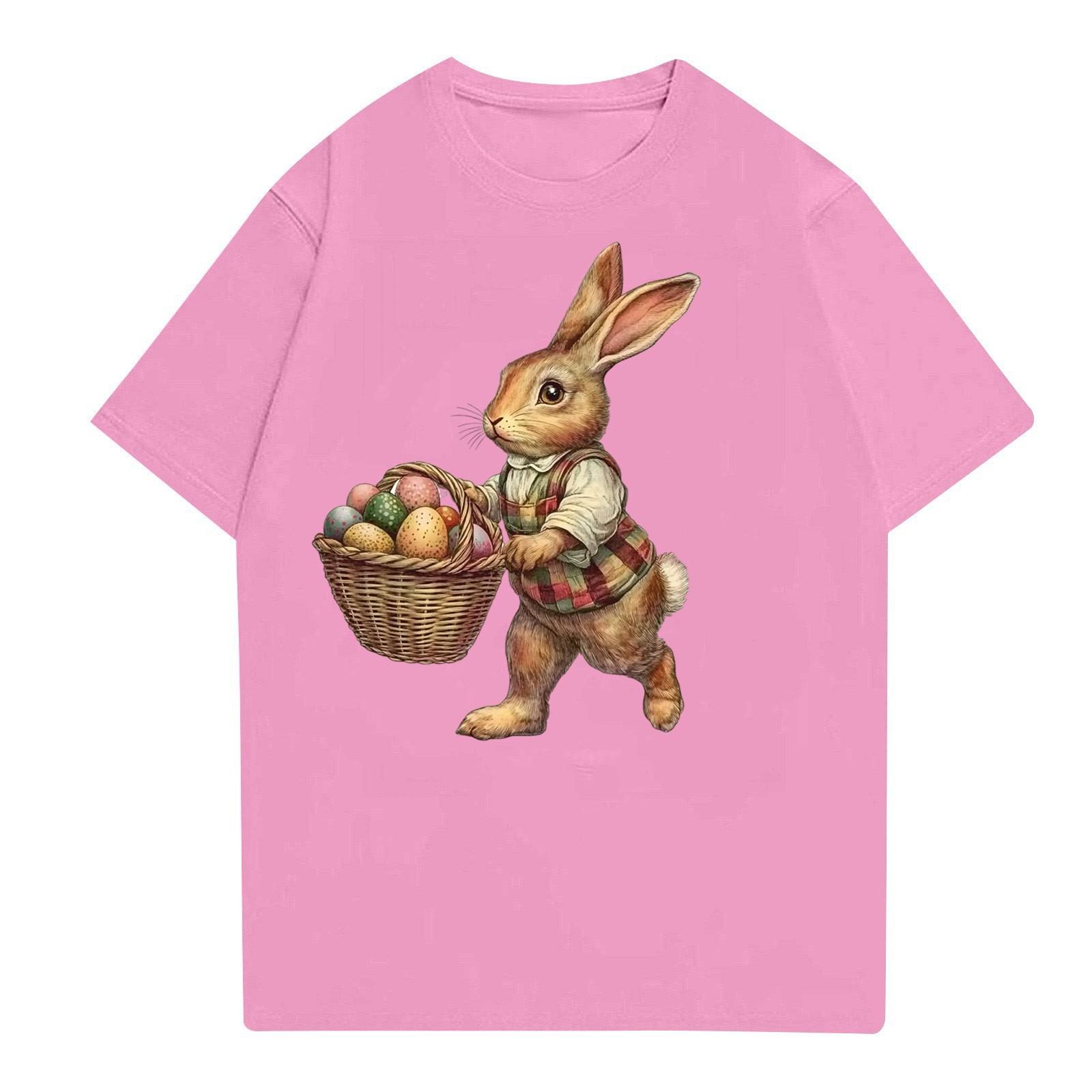 

Пасха - мужская повседневная мешковатая футболка с принтом кролика, круглый вырез, пуловер, топ с короткими рукавами L розовый