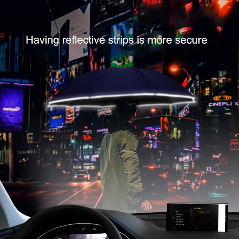 Sturdy 10 Ribs 3 Folding Umbrella Windproof Anti-UV Automatic Folding Umbrella With Luminous Strips Safe At Night