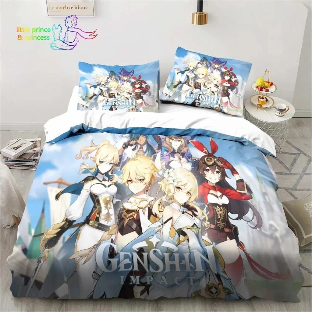 Genshin Impact Anime Bedding Set 3D Printed Suitable For Bedroom Duvet Cover Set With Pillowcases Kids Home Textile
