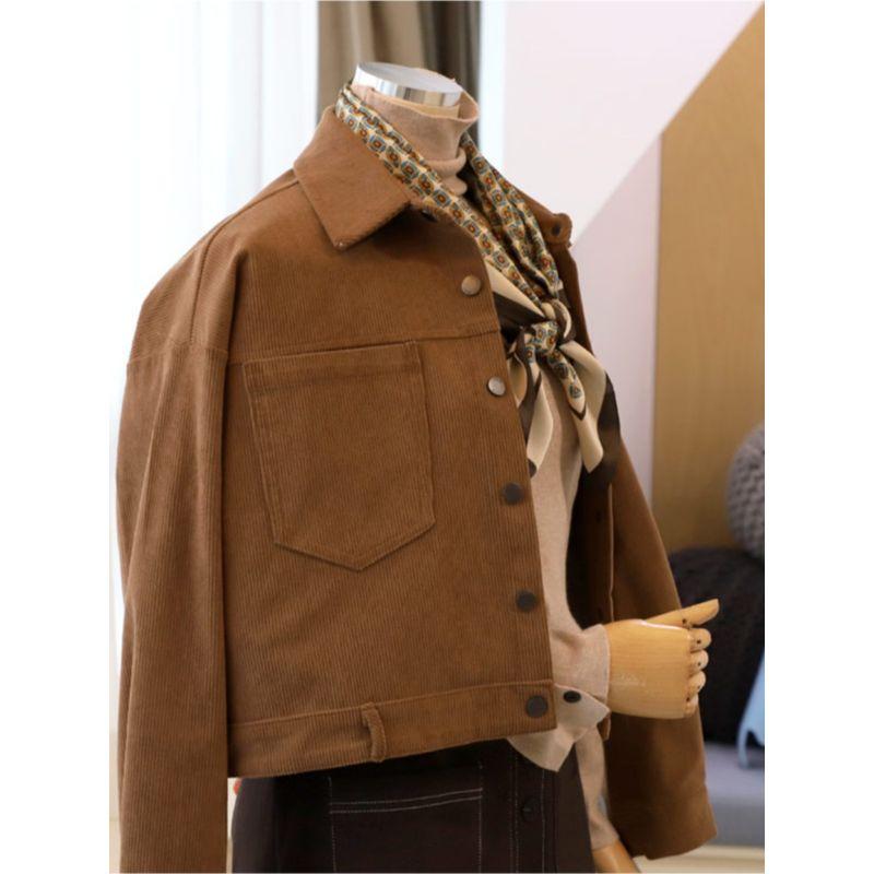 Spring New Arrival Women's Clothing Fashion Style Corduroy Long Sleeves Casual Lapel Short Coat Single-Breasted Pure Color Coat