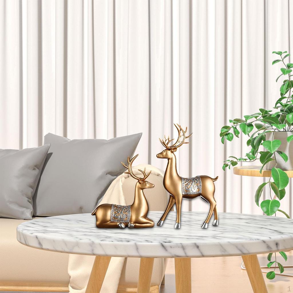 2 Hirschstatuen, Skulpturen, Kunstharzfiguren, Dekor, Liebesfiguren, Ornamente für Büro und Zuhause