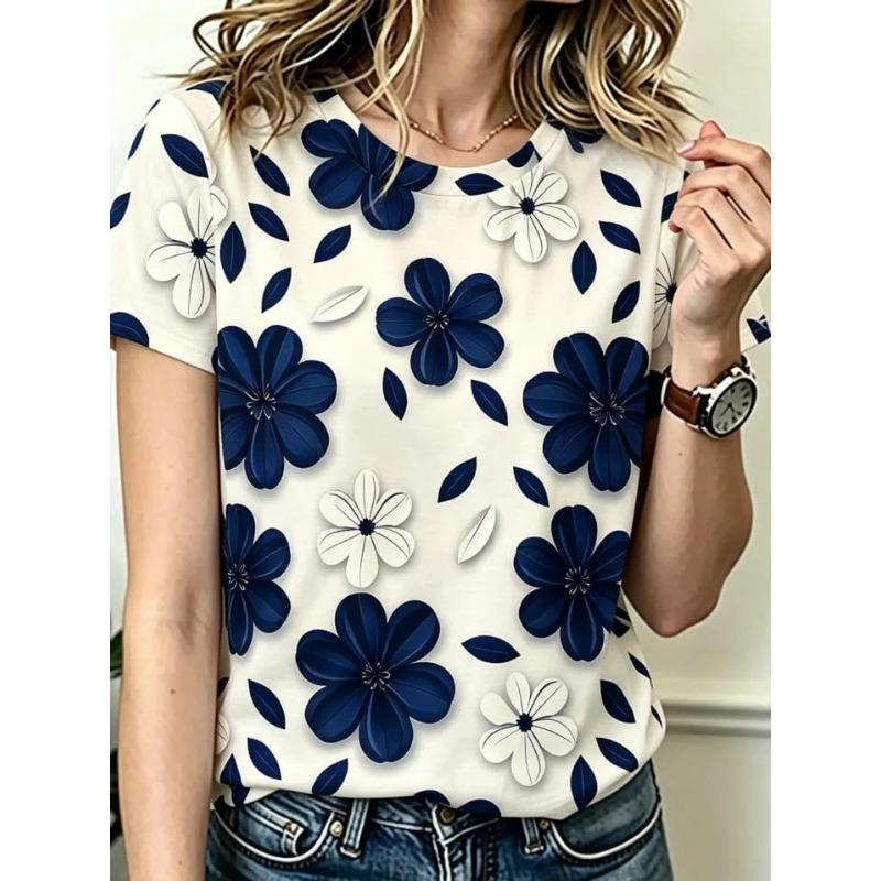 Summer Women's 3D Printed Crew Neck T-Shirt Fashion Versatile Breathable Trend Casual