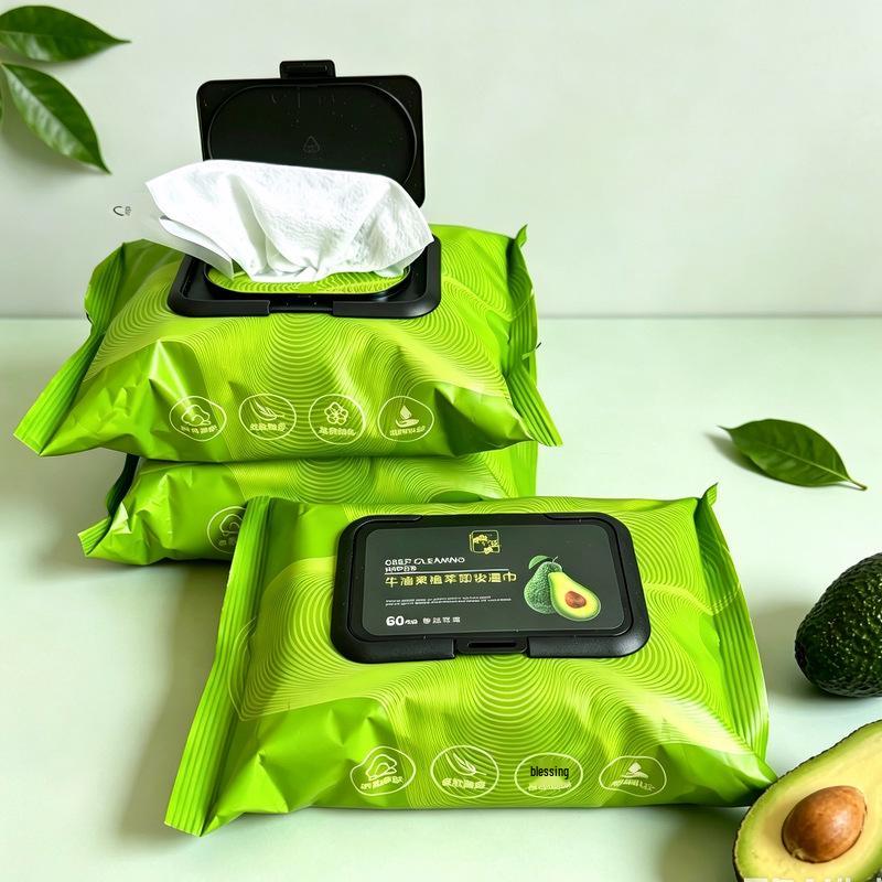 Avocado Gentle Facial Cleansing Makeup Remover Wipes - Portable & Disposable Wet Wipes