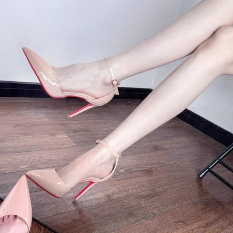 Rotsohlige High Heels Damen Stilettos Herbst und Sommer 2025 neue Ein-Wort-Sandalen Damen sexy Temperament spitze einzelne Schuhe