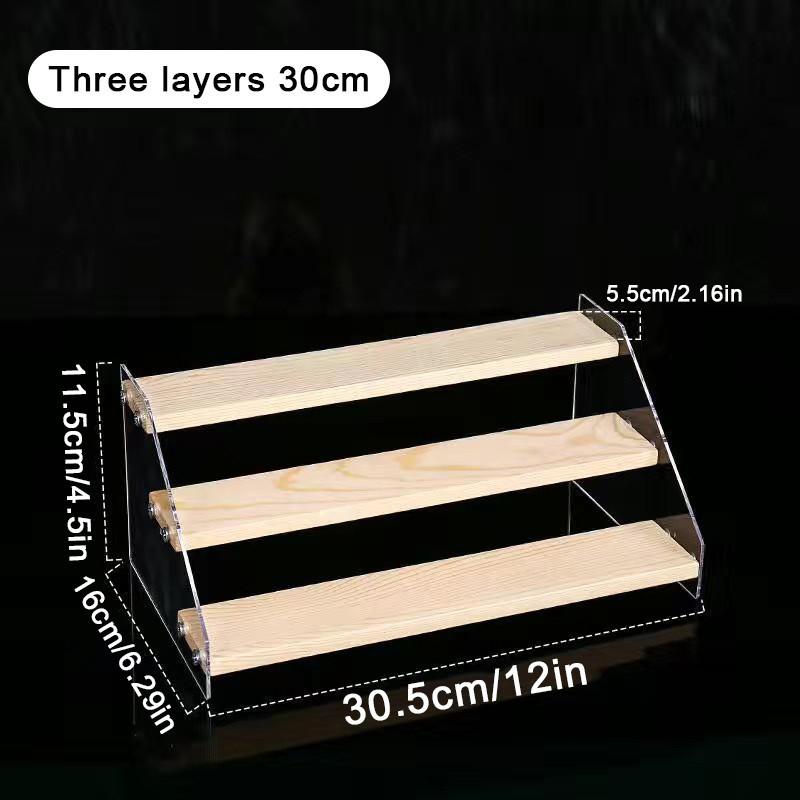 Multi-Tier Wooden & Acrylic Display Riser Stand,Clear Stepped Shelf Organizer for Action Figures,Perfumes,Cosmetics,Cupcakes and Collectibles 3 layers-30cm