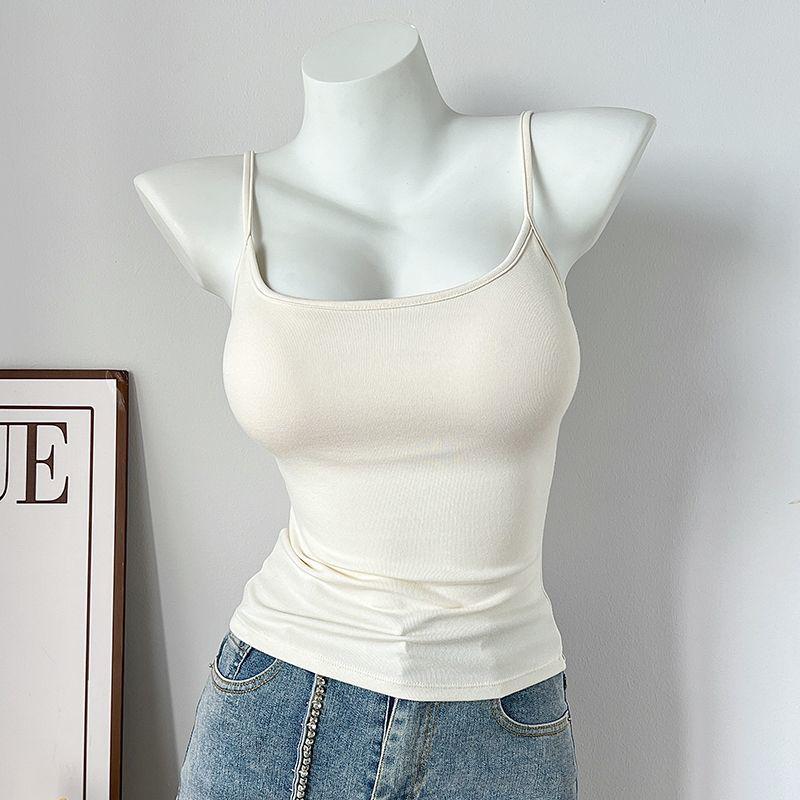 

Padded Camisole Tank Top for Women - Enhances Bust, Slimming, Anti-See-Through, Stylish Back Design, Perfect for Summer One Size, Thin Padding 1CM, For 42.5-57.5kg