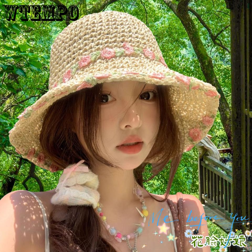 

Summer Woven Grass Hat for Women Beach Vacation Small Flower Sun Fisherman Grass Hat One size