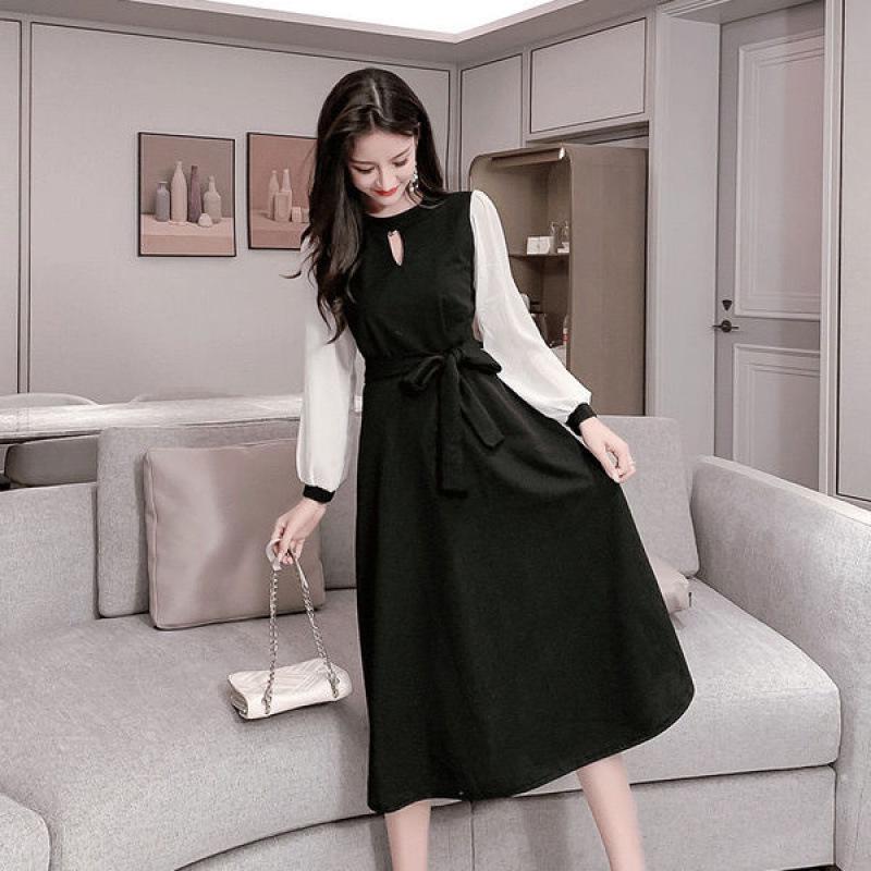 French 2025 Elegant Slimming Waist-Cinched Long-Sleeved Dress for Spring and Autumn in Korean Style.