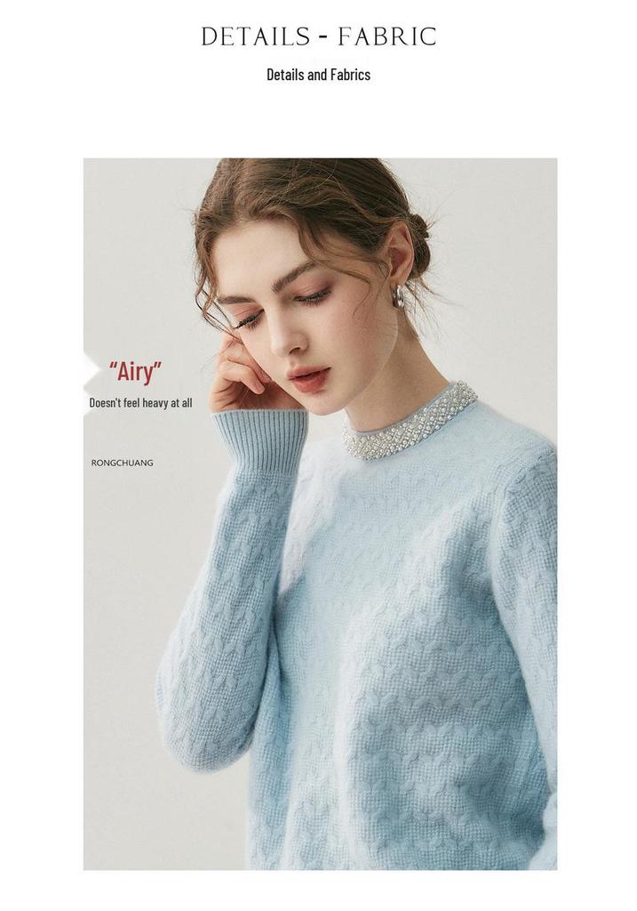 RX|2025 Light Luxury Cashmere Sweater: Women's Diamond Jacquard Round Neck Knitwear