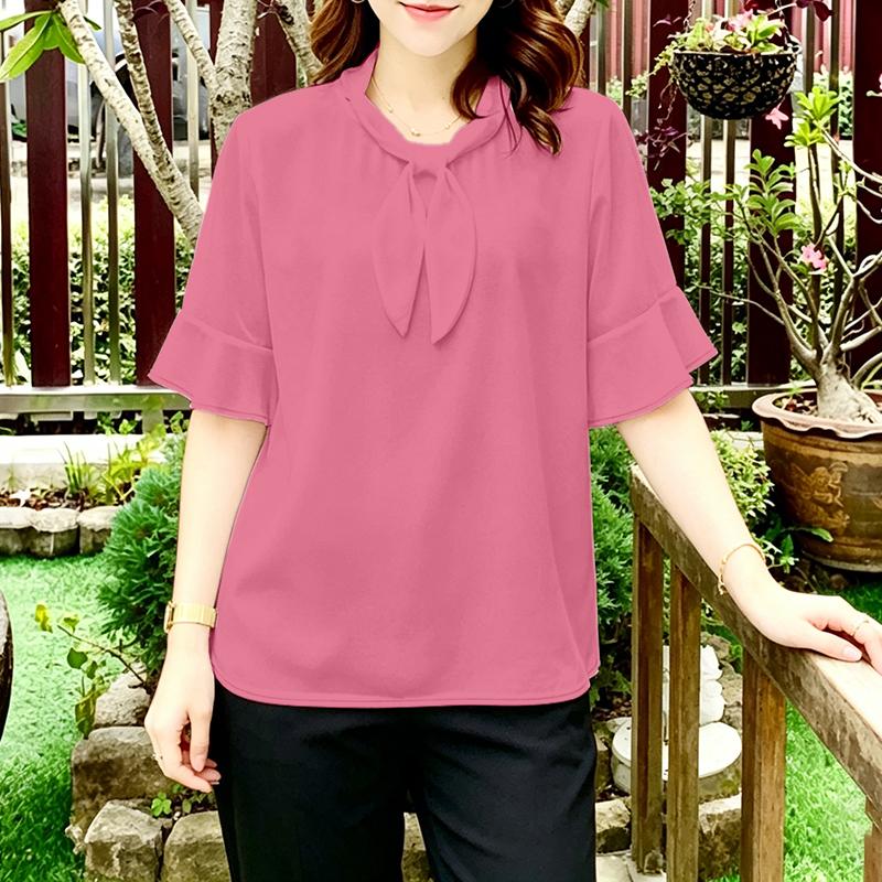 ZANZEA Women Casual Round Neck Solid Color Half Sleeve Loose Blouse S розовый