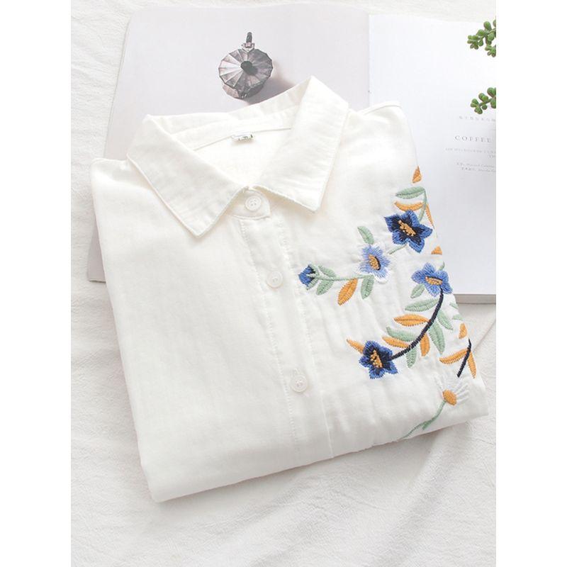 Cartoon Flower Loose Double-Layer Cotton Yarn Long Sleeves Artsy
