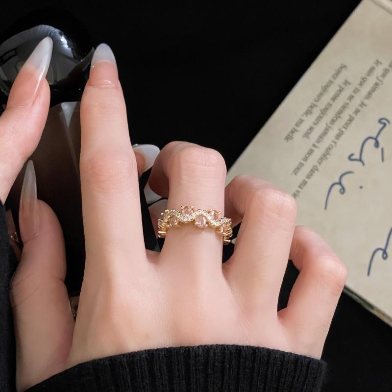 Color Treasure Diamond Opening Ring Niche Design Light Luxury High Sense Personality Fashion Super Fairy Zircon Row Diamond Ring Woman