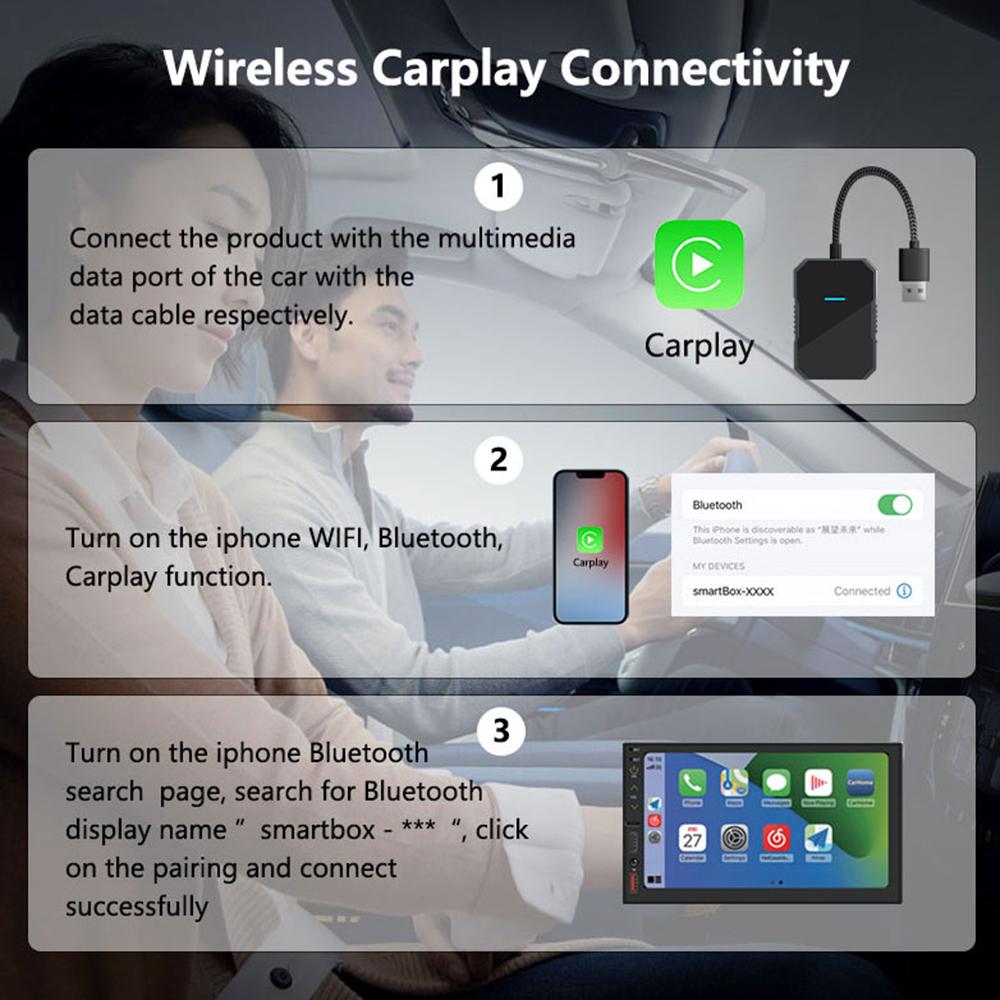 PL7 USB Wired to Wireless CarPlay Adapter Box Quad-Core A53 Processor Bluetooth-compatible 5.0/WiFi 5.8 Converter