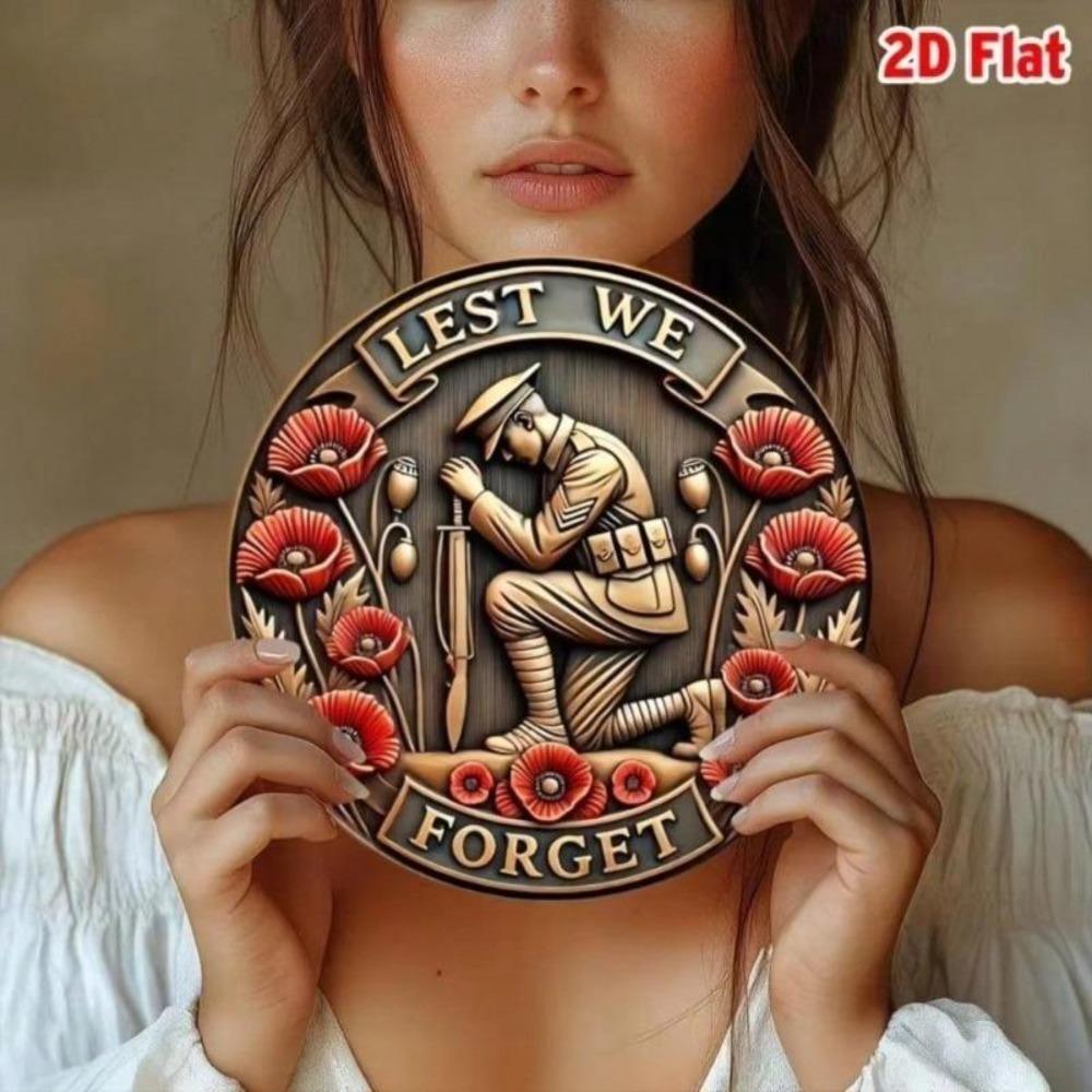 Vintage Metal Tin Sign WWII Soldier Military Wall Decor Plaque