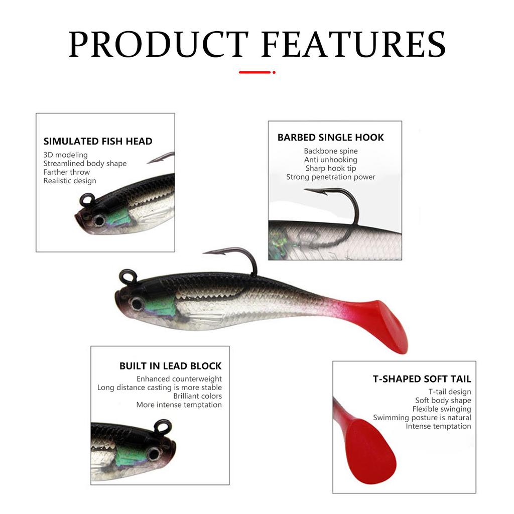 5pcs Soft Artificial Fishing Lures set Good Rigidity No Barbs Lures Bait Kit Suitable for Freshwater Saltwater