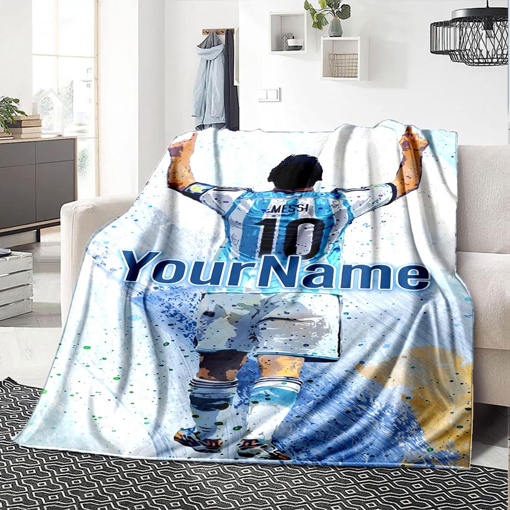 Messi Personalized Text Blanket Multi-purpose Customizable Blanket Soft & Cozy Perfect for Bedding Couch Nap Seaside for All Occasions