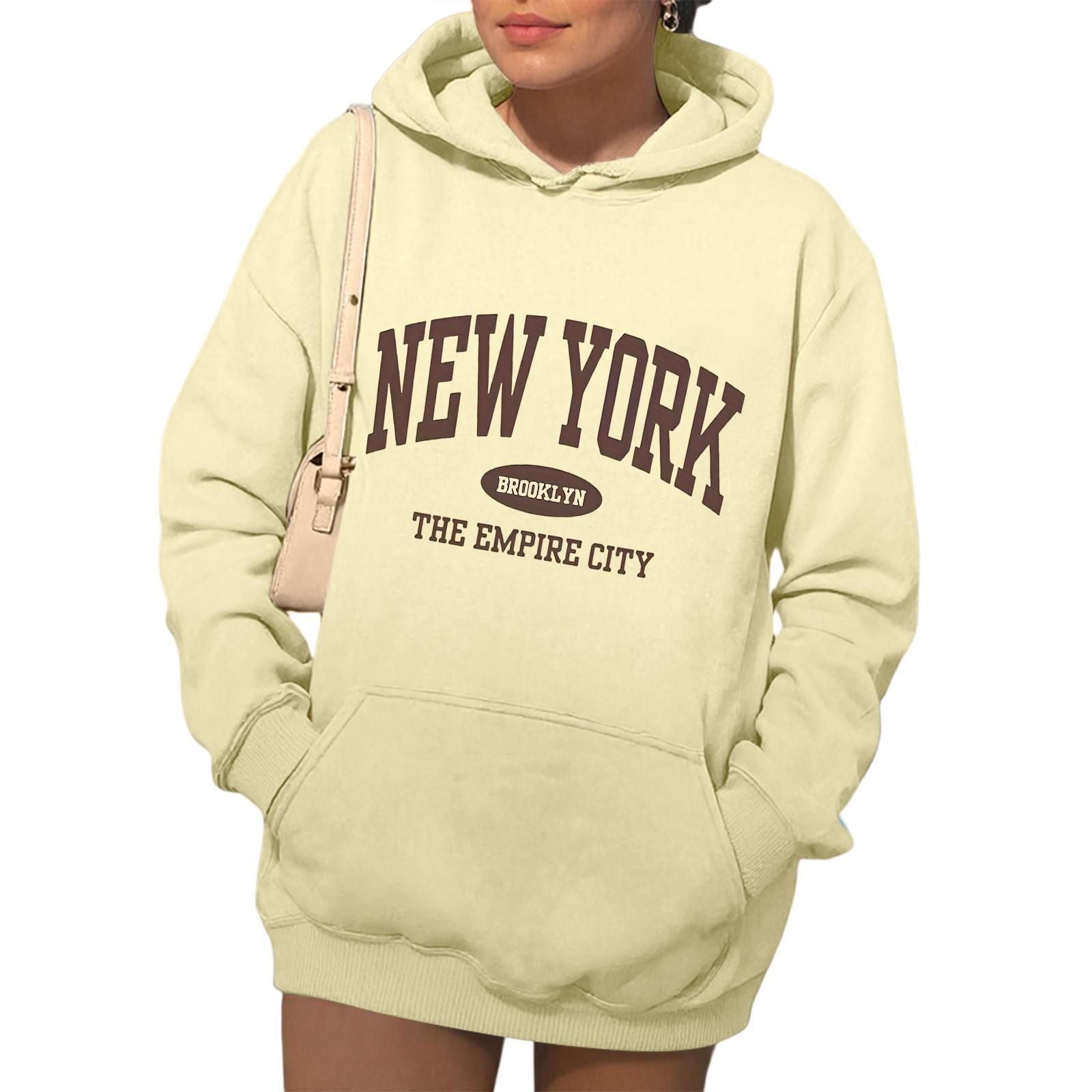 

Womens Hoodies Fall Fashion Sweatshirts Printed Casual Long Sleeve Loose Sweatshirt Fall Hoodie Sweatshirt L бежевий