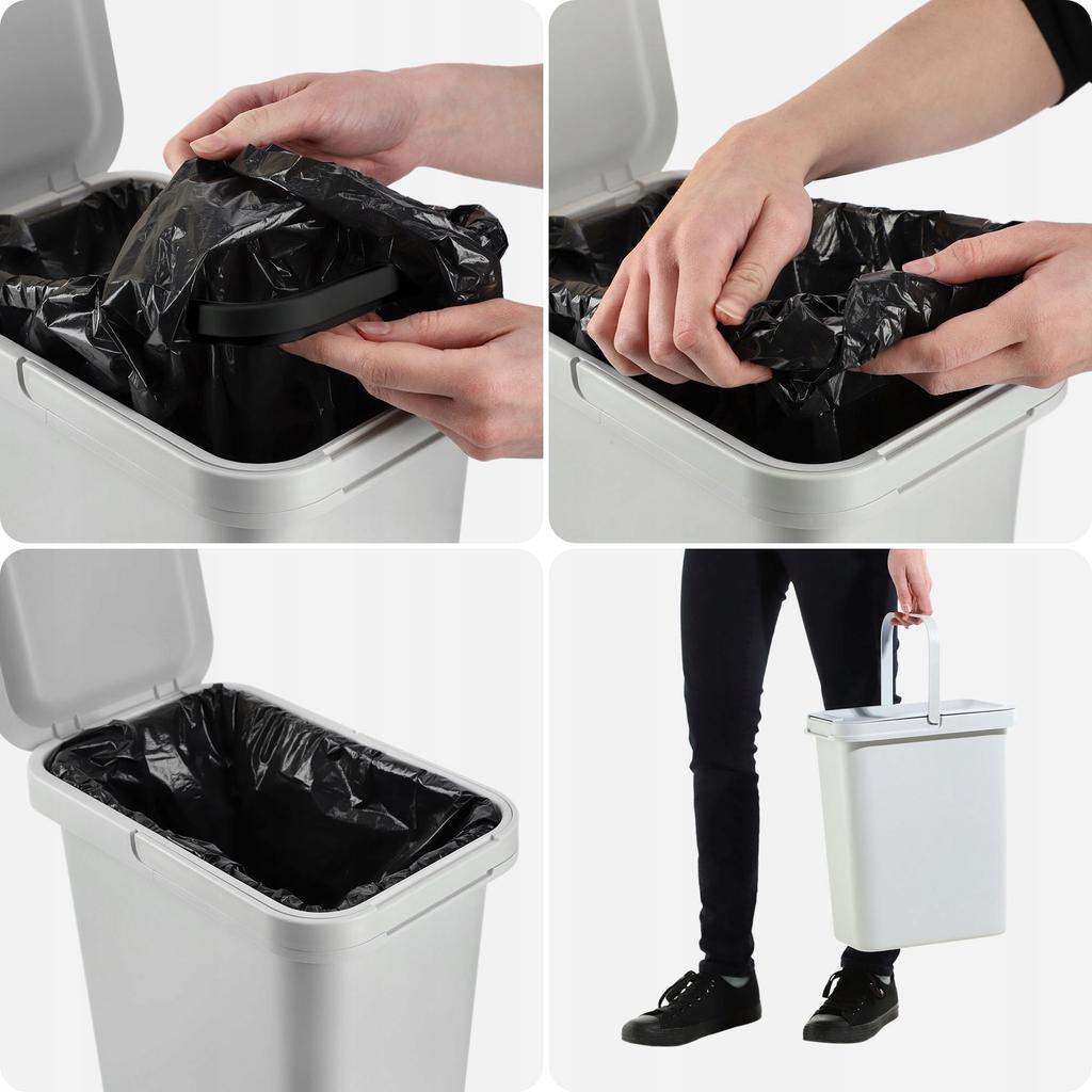 KADAX Hanging Trash Can 12L Gray Container for Sorting with Handle