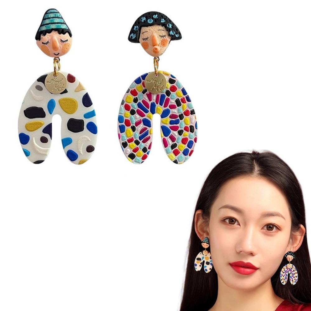 Dots Colourful Dangle Earrings Acrylic Portraits Earrings Fashion Cartoon Indian Earrings  Beach