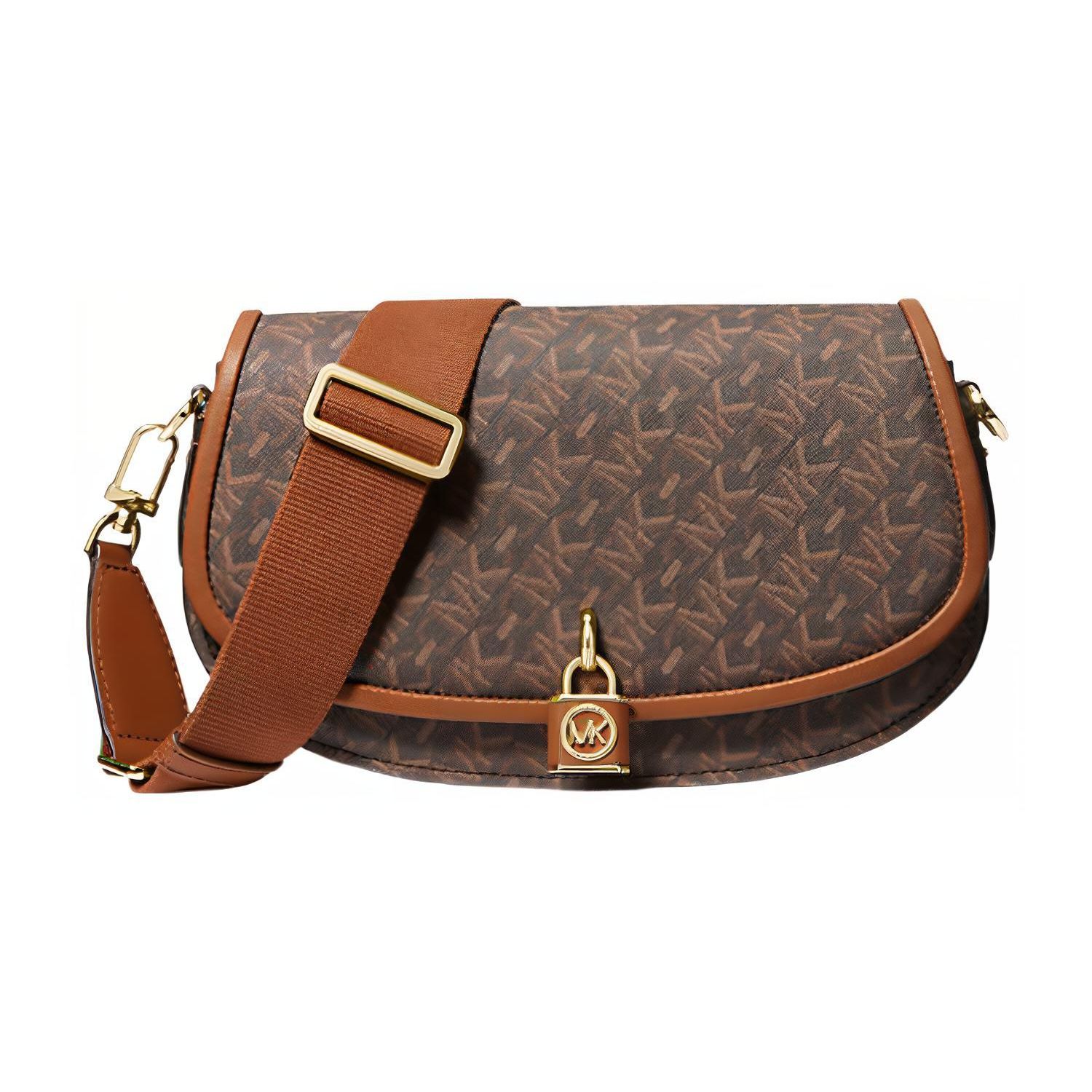 

Michael Kors MK Mila Striped Letter Classic Print Chain Lock Canvas Shoulder Crossbody Bag Medium Women bags 30H3GIMM8B-BROWN-LUGGAGE Basic Set (Bag+Dust Bag)