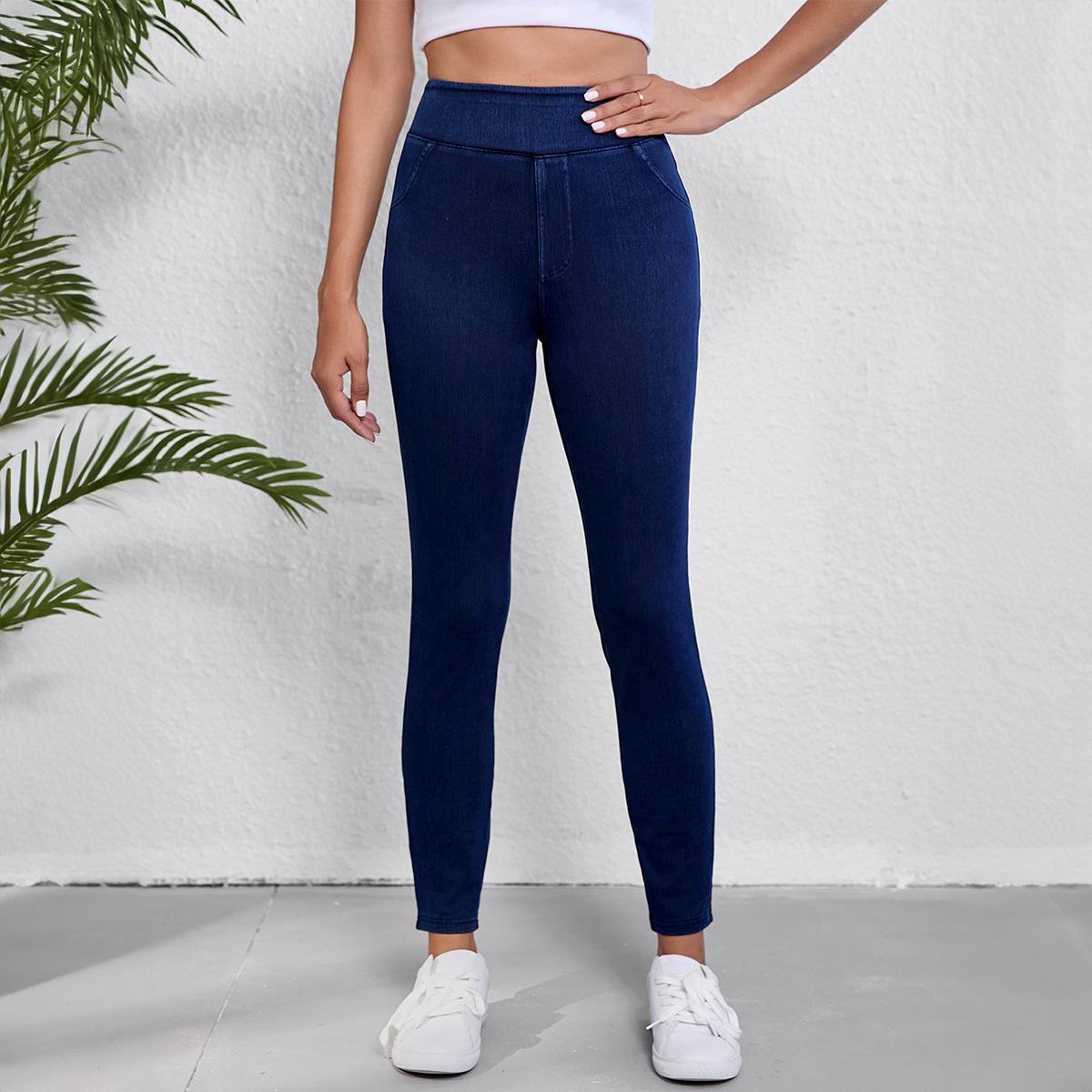 

Shiying Women s High-Waisted Yoga Jeans - Elastic, Solid Color, Casual Wear Large чёрный