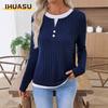 Damen Mode Lässige O-Ausschnitt Langarm Blusen & Hemden