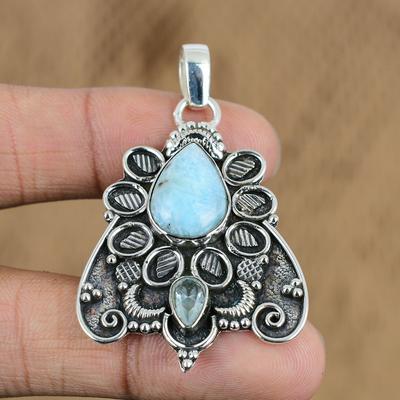 Prívesok z prírodného drahokamu Larimar Modrý 925 Rýdzeho striebra Indické šperky