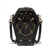 Trendy černá dívčí crossbody taška tvaru rakve Europunk Unisex motorkářská taška Módní lebka Dámská taška přes rameno Ozdoba nýty Šití