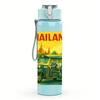 1PC Thailand Retro Travel Poster 750ml Color Plastic Sports Water Bottle Leakproof Flip Straw Lid Suitable for Sports Office Home Use